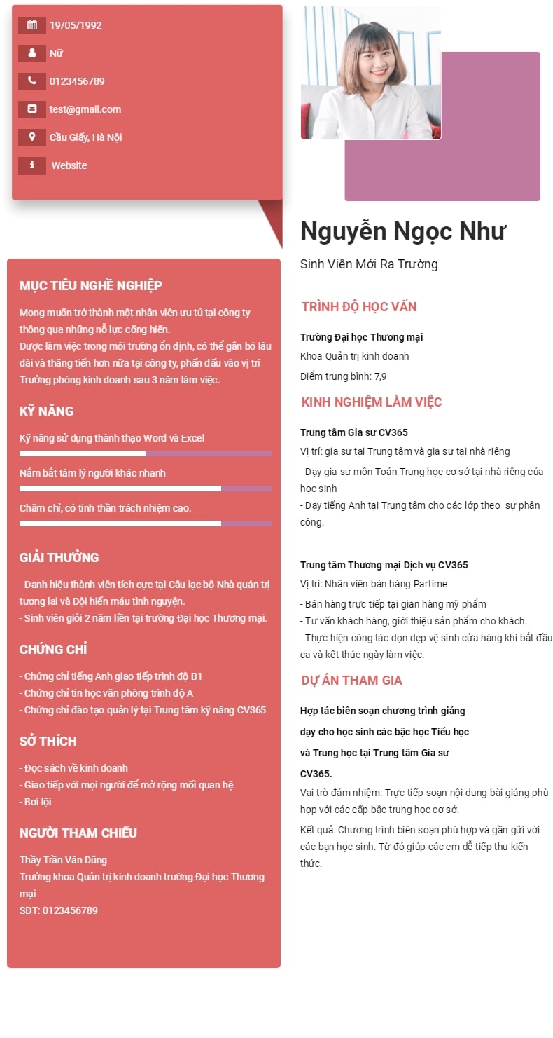 CV cho sinh viên mới ra trường